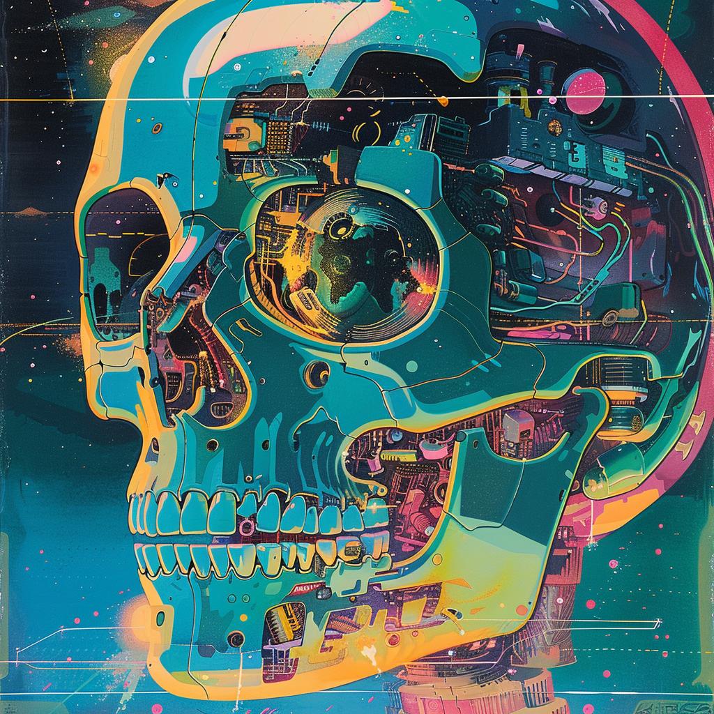 album  cover  80s  Nychos  skull  colorful  space  background  trippy  art 960774