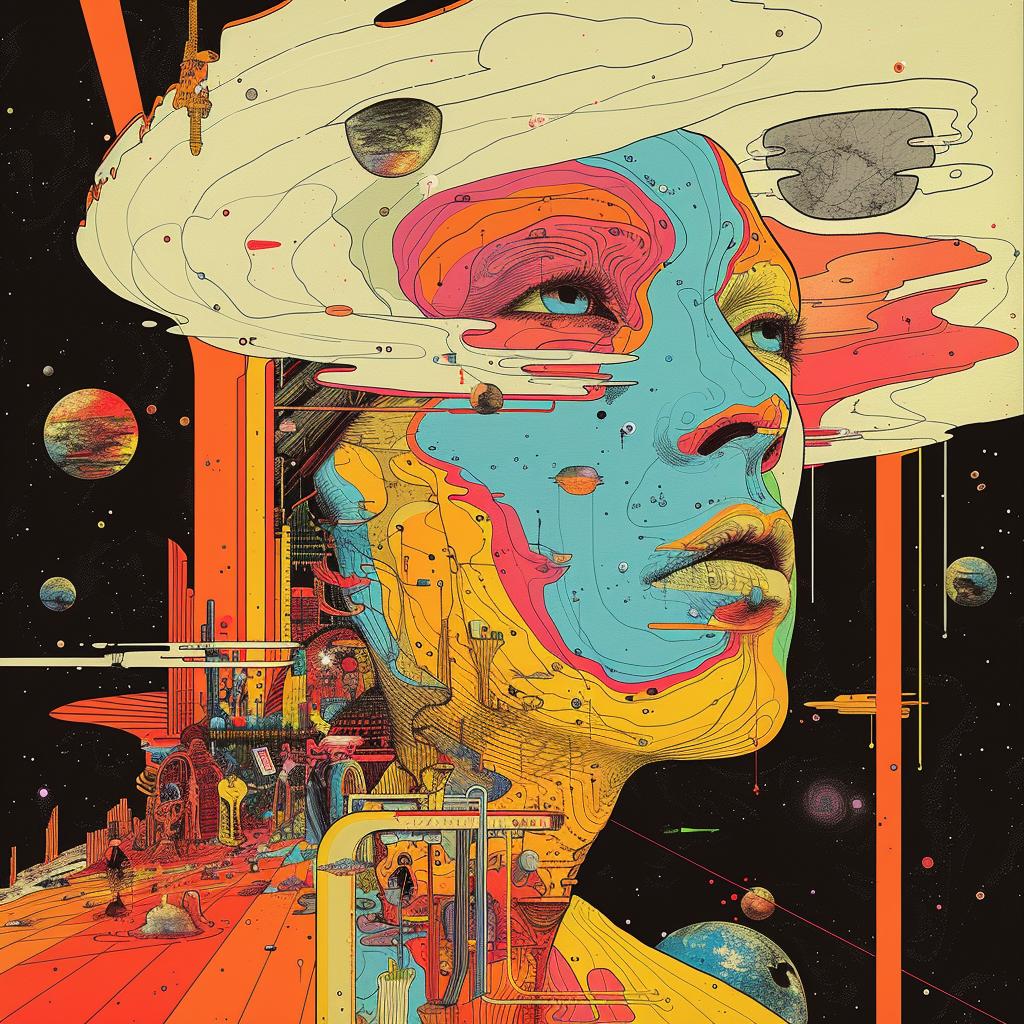 surreal  album  collage  constructivist  Tomer  Hanuka  space  helmet  colorful  painting 1019492