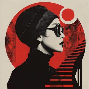 woman  sunglasses  hat  staircase  surreal  album  cover  risograph  symbolist  artwork 1077721