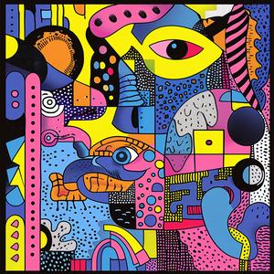 album  cover  abstract  colorful  painting  black  background  symbolist  chaos  dots 1078171