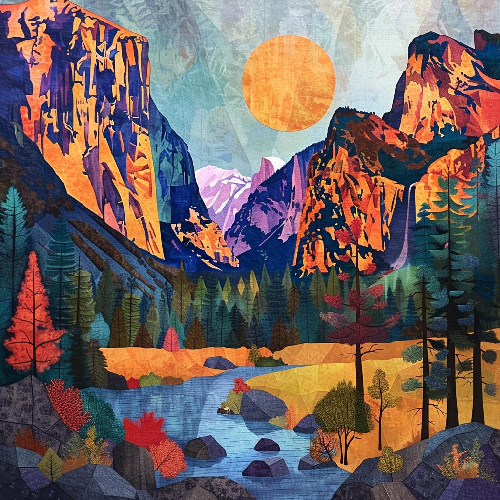 yosemite  painting  landscape  mountains  trees  nature  art  scenic  rocks  whimsical 938654