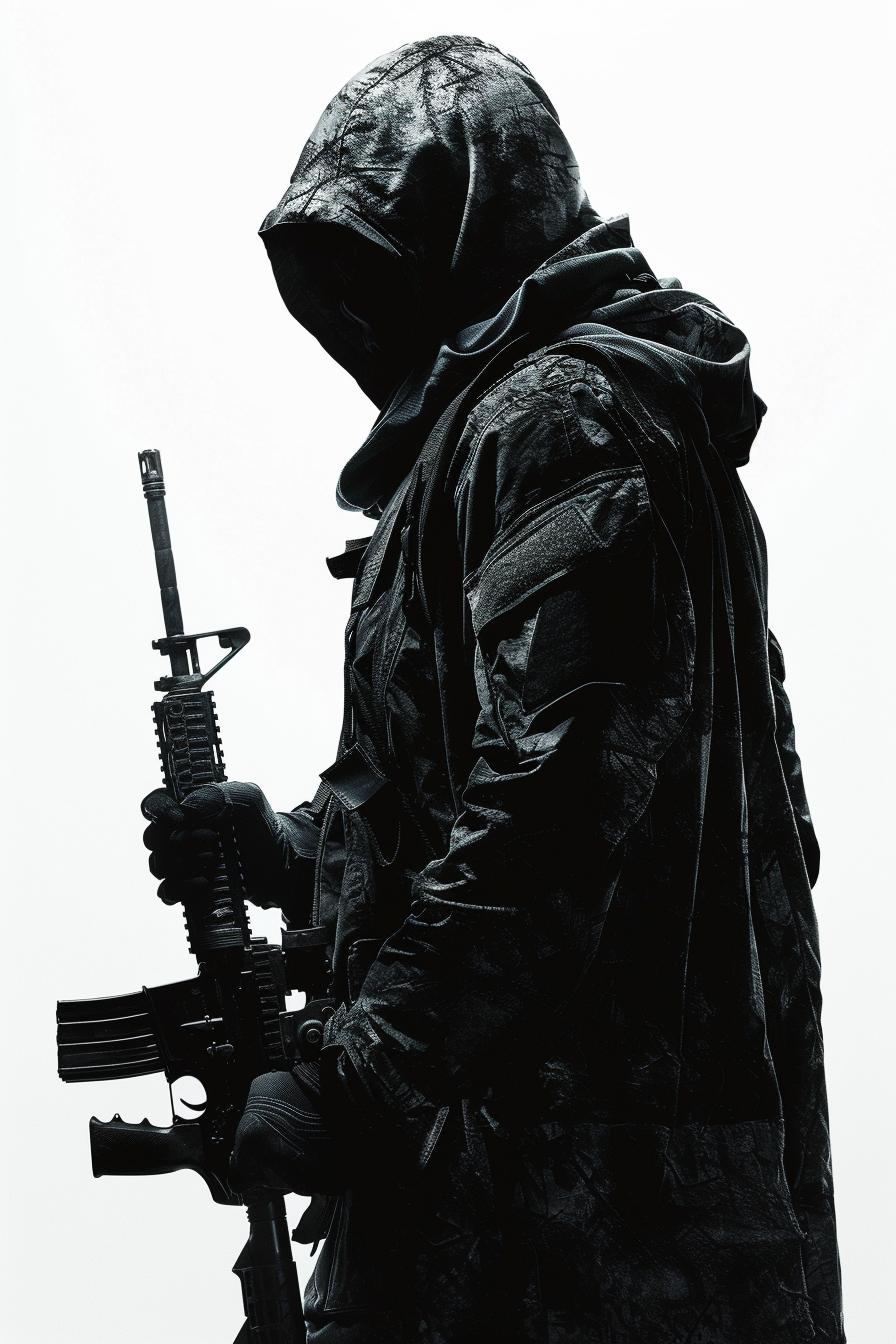 shadow  hooded  man  rifle  white  background  full  body  silhouette  art 953813