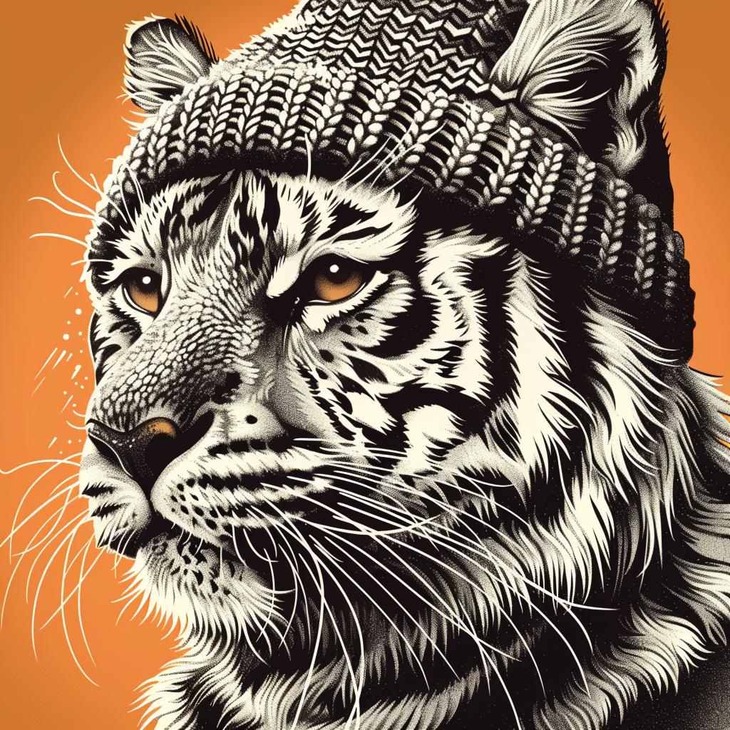 tiger  hat  knit  cartoon  animal  funny  illustration  whimsical  stylized  character 940159