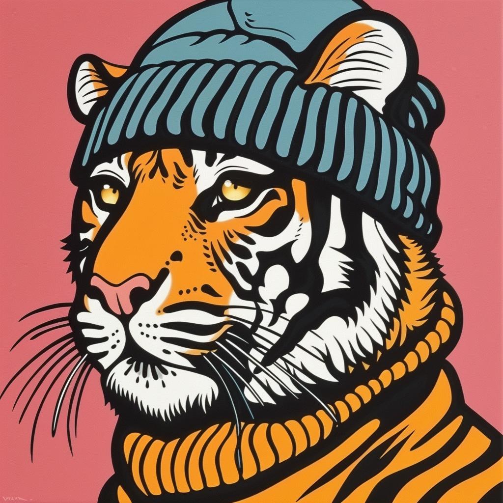 tiger  hat  scarf  whimsical  animal  colorful  fun  portrayal  detailed  playful 1023587