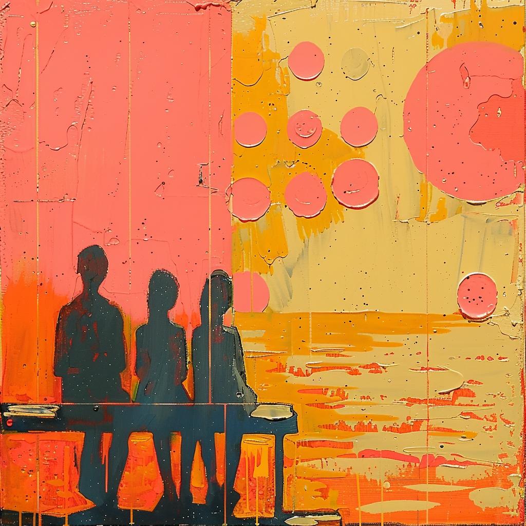 encaustic  paint  people  bench  sitting  colorful  impasto  artwork  composition  casual 1016056