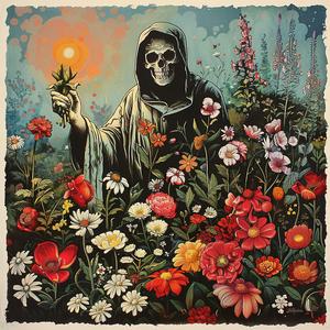 skeleton  garden  flowers  dark  art  chromolithography  surreal  mystical  nature  illustration 1058952