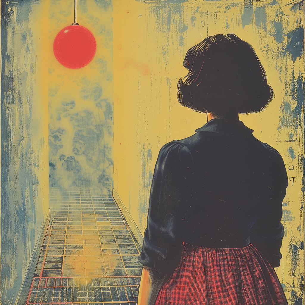 Japanese  horror  poster  surreal  lighting  red  dress  ball  art  woman 918017