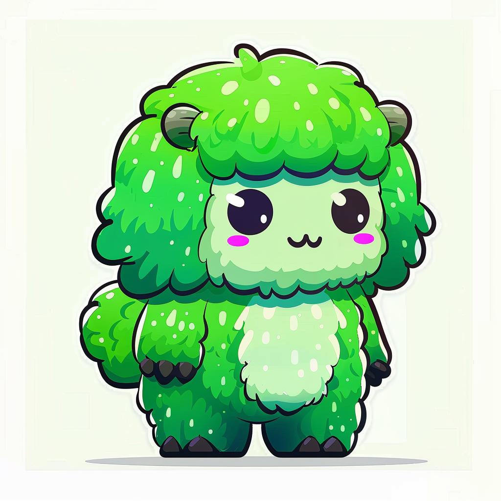 cute  green  sheep  big  eyes  adorable  fluffy  whimsical  playful  cartoonish 1036364