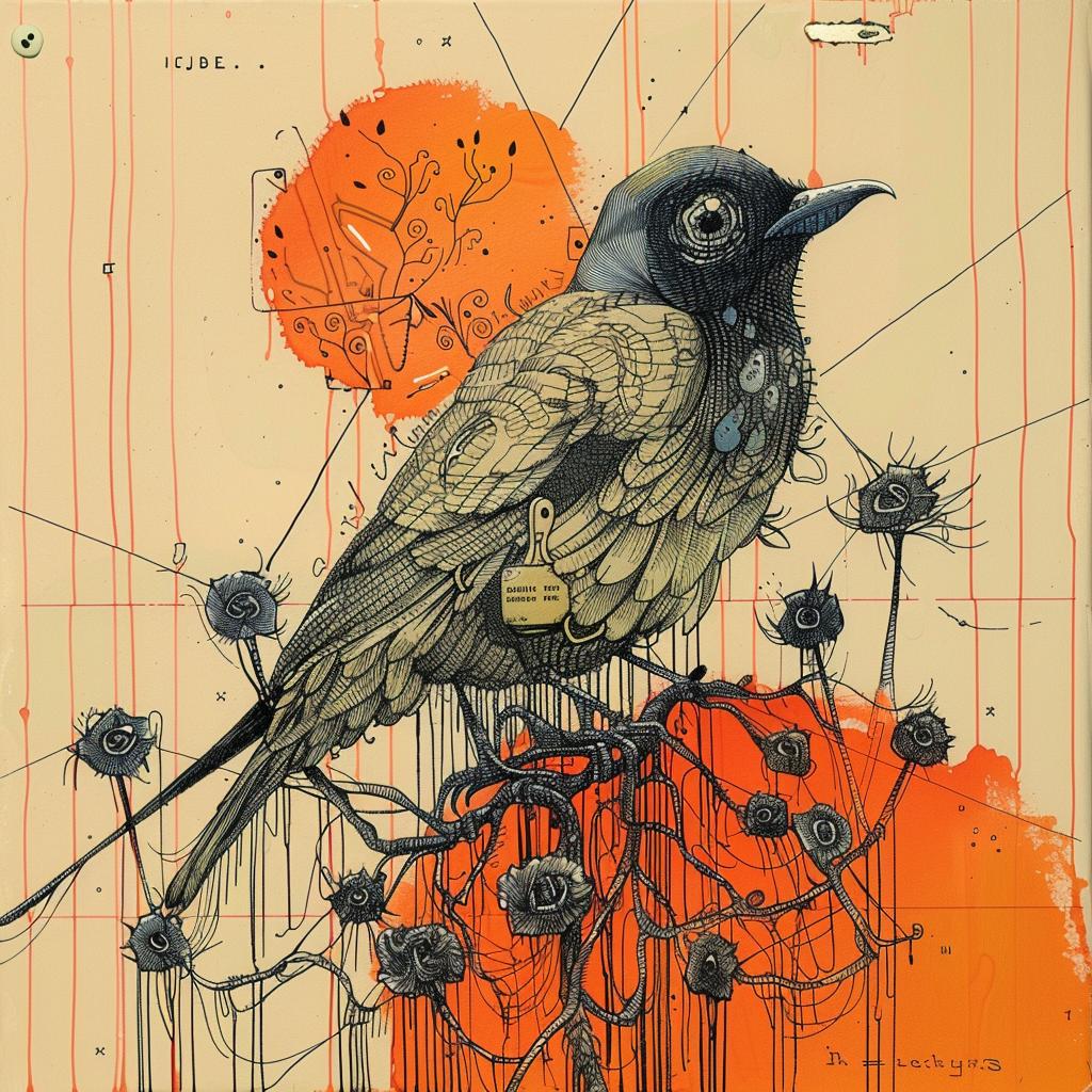 bird  branch  encaustic  paint  impasto  palette-knife  nature  occult  vibrant  colorful 924183