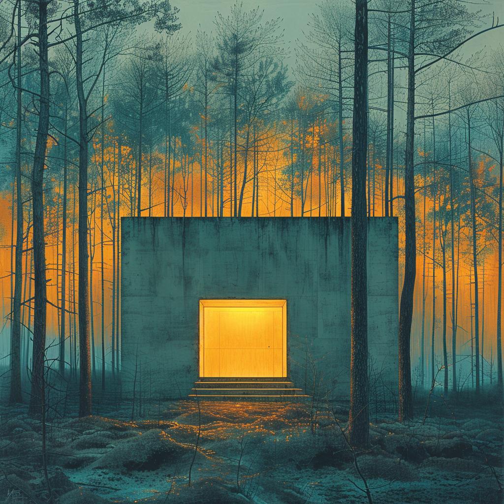 painting  forest  house  light  surreal  glow  natural  colors  volumetric  art 1029324