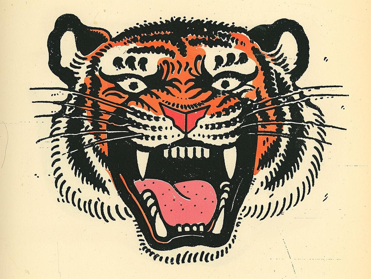 tiger  tattoo  vintage  sailor  Jerry  thick  outlines  artwork  classic  design 919292