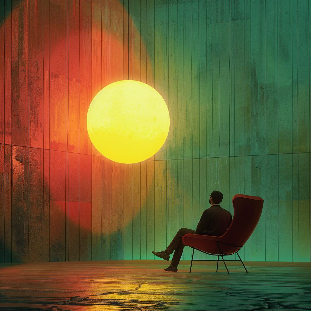 surreal  album  cover  man  chair  sun  technicolor  dreamlike  light  vibrant 976158