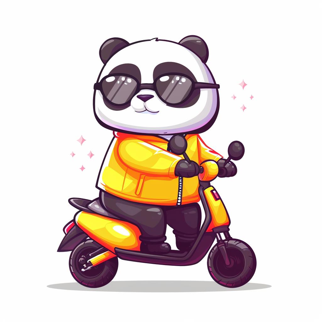panda  scooter  cute  cartoon  happy  minimal  blue  yellow  playful  illustration 955380