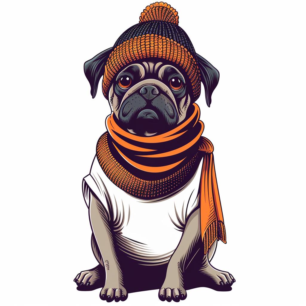 pug  dog  winter  hat  scarf  cute  simple  adorable  illustration  style 958688