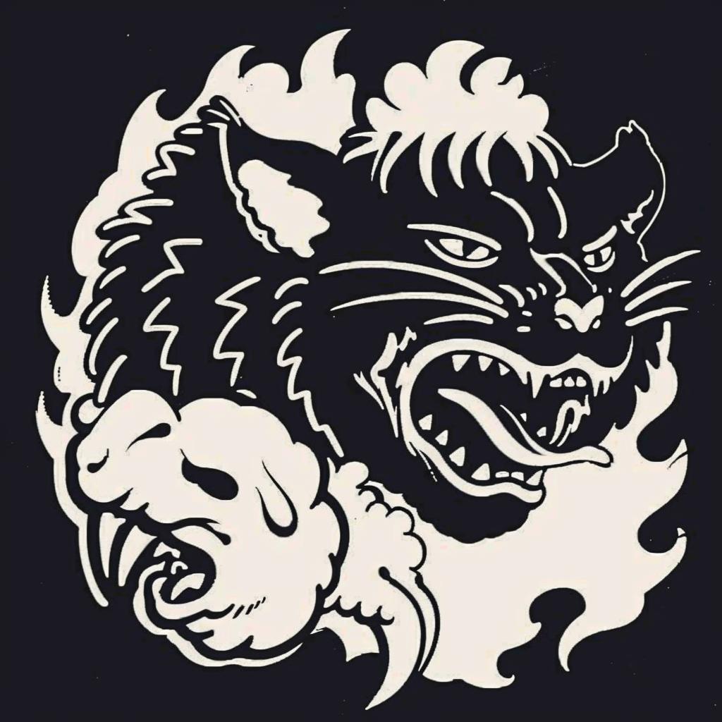 cat  black  white  flames  mouth  illustration  art  animal  stylized  dramatic 940074