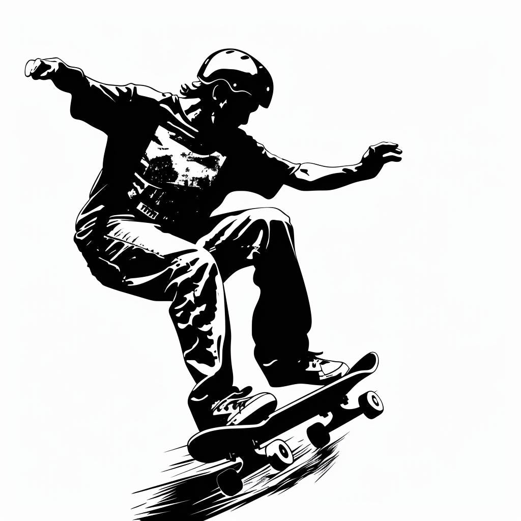 skateboarder  black  white  air  drawing  silhouette  minimal  vector  simple  linocut 952145