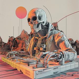 skeleton  dj  set  music  symbolist  surreal  album  cover  risograph  illustration 1036939