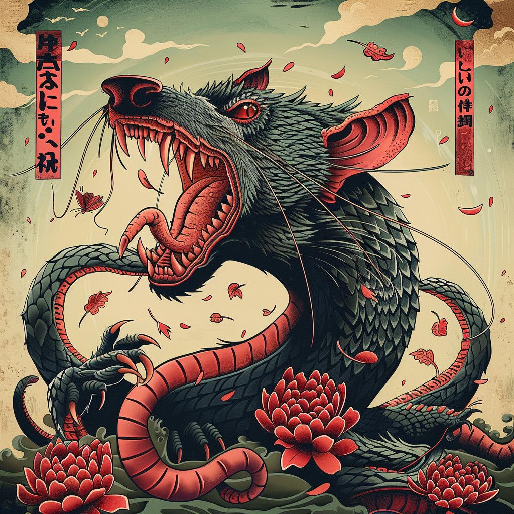 creature  chromolithography  zodiac  art  Japanese  graphics  illustration  rat  symbols  print 945862