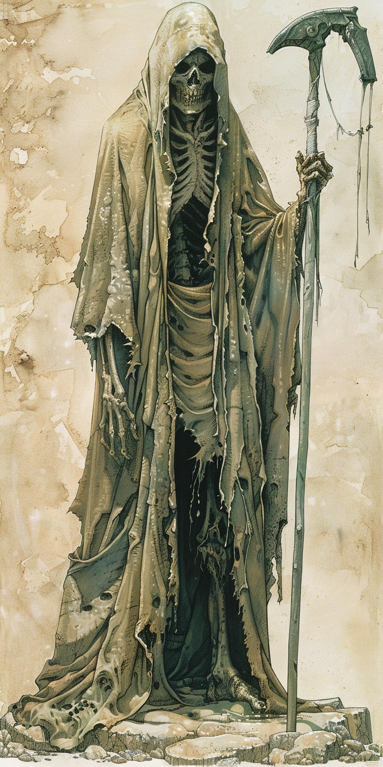 portrait  grim  reaper  skeleton  staff  minimal  white  background  fantasy  illustration 971149