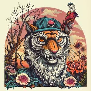 tiger  hat  bird  background  chromolithography  vibrant  colorful  wildlife  illustration  artwork 1048443