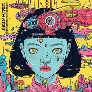 surreal  girl  futuristic  album  cover  symbolism  hyper-realistic  screenprint  risograph  portrait 1078454