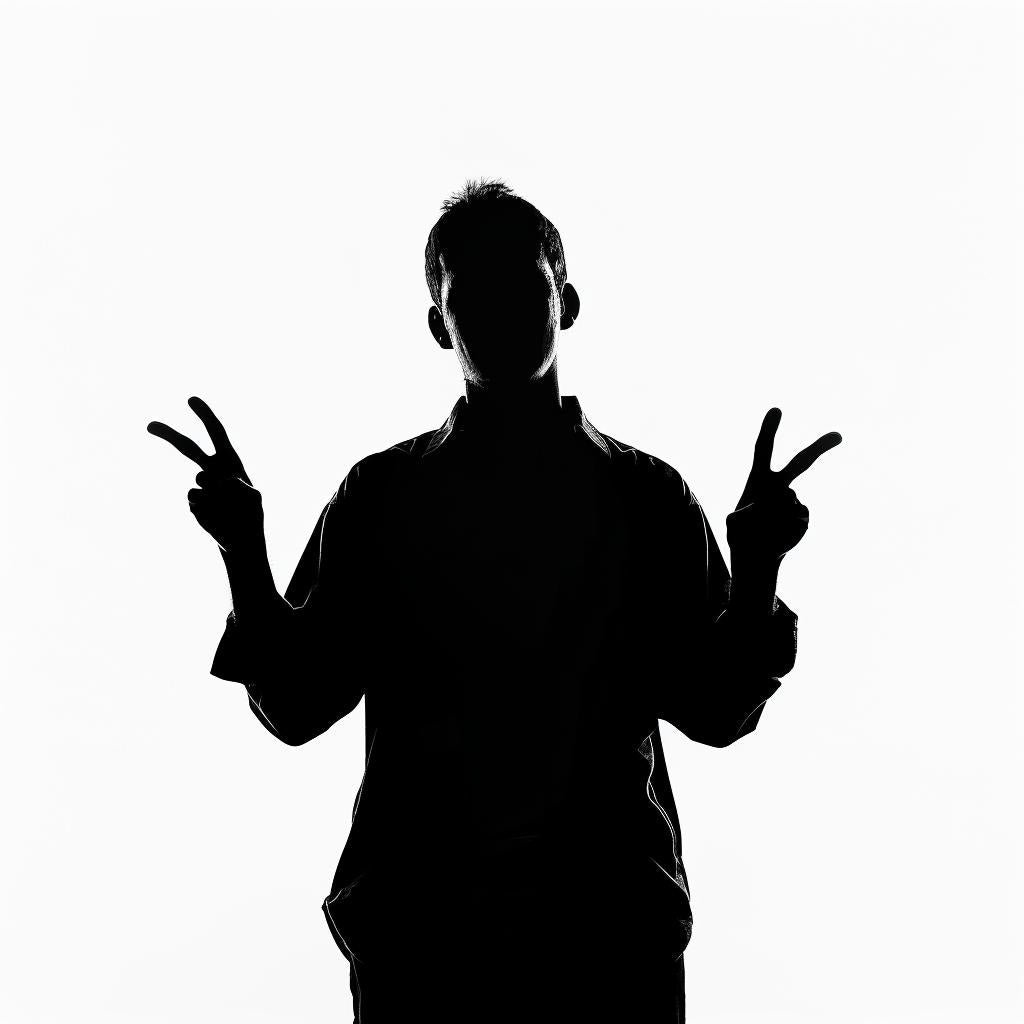 silhouette  ASL  man  two  fingers  solid  black  illustration  white  background 954080