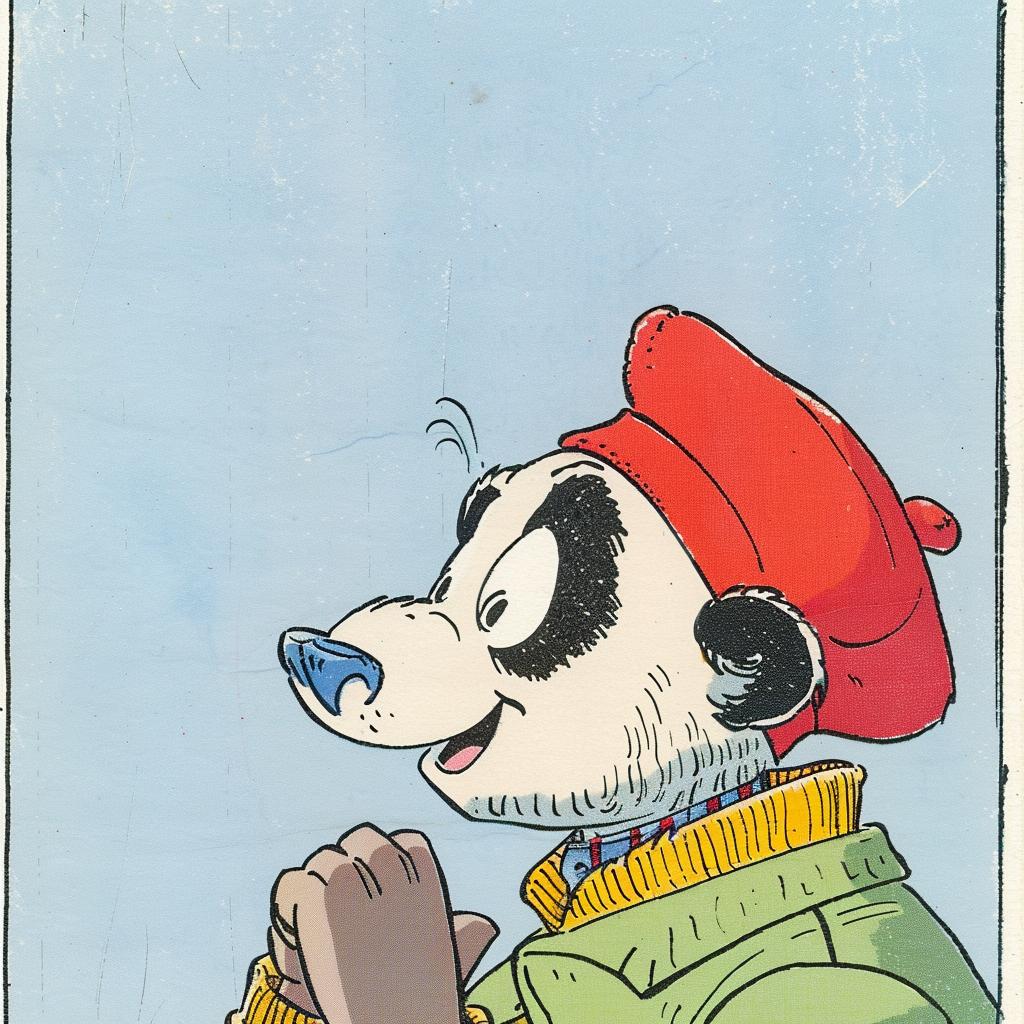panda  beret  cartoon  red  hat  jacket  playful  whimsical  animal  fashion 939034