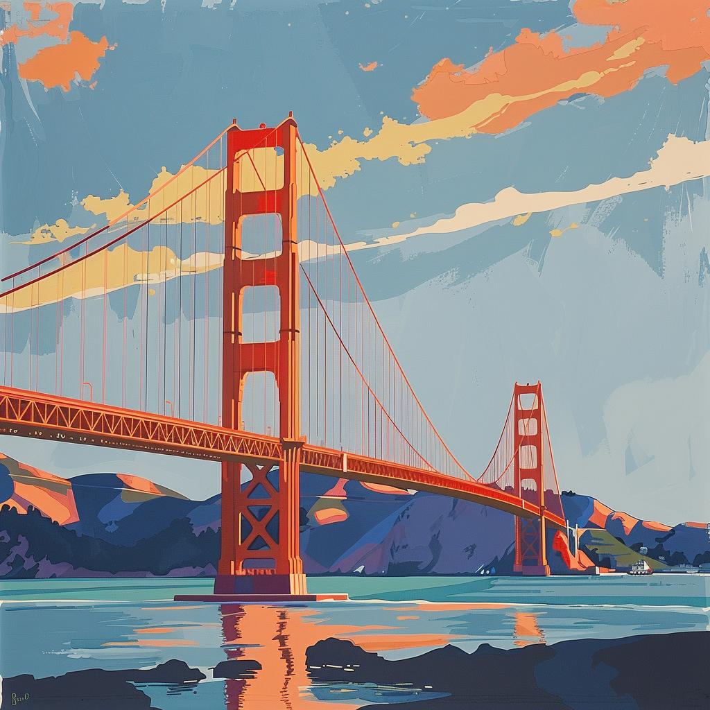 golden  gate  bridge  landmark  vibrant  textured  whimsical  painting  California  art 938616