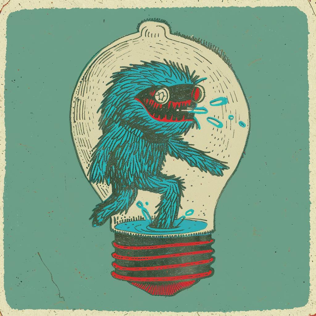 lightbulb  liquid  man  drowning  cartoon  red  surreal  emotional  symbolic  conceptual 940678
