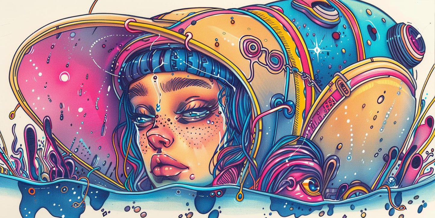whale  underwater  ocean  woman  hat  fish  colorful  marine  artwork  illustration 940484