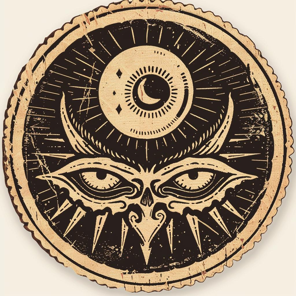 provocative  badge  symmetrical  design  spiritual  terror  occult  moon  witch  emblem 933544