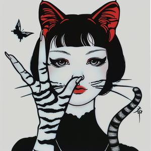 surreal  album  cover  woman  cat  peace  sign  painting  creative  symbolist 1077769
