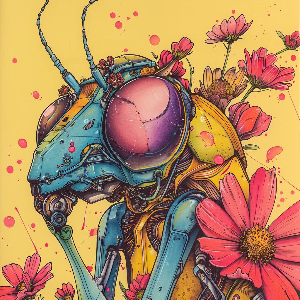 bug  flowers  painting  surreal  flowerpunk  symbolist  hyper-realistic  risograph  colorful  anthropomorphic 925362