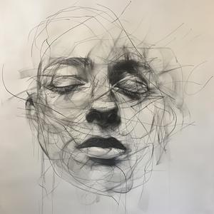 رسم وجه امرأة خلفية سوداء بيضاء خطوط تعبيرية تباين فني 1039137