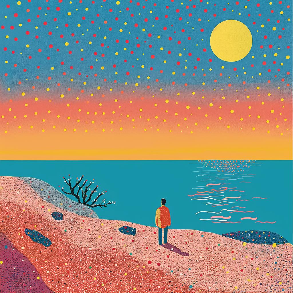 surreal  album  cover  sunset  beach  man  colorful  background  artwork  style 977167