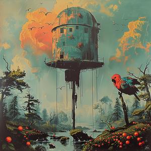 bird  tree  birdhouse  nature  colorful  chromolithography  illustration  outdoor  whimsical  tranquil 1040244