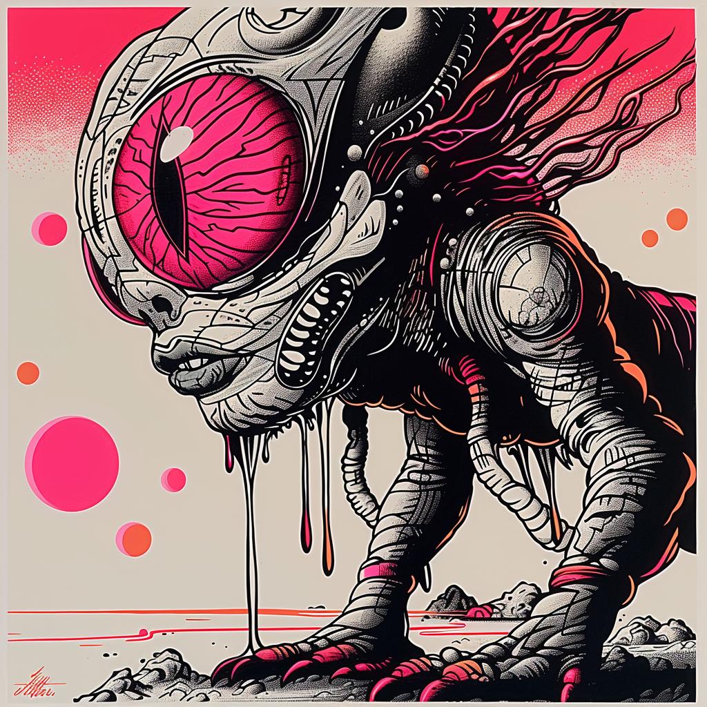 poster  monster  pink  eyes  Japanese  lettering  visual  art  colorful  bold 948665