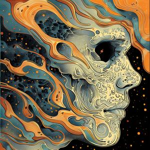 vintage  comic  art  surrealism  pointillism  skull  swirls  orange  blue  dynamic 1076726