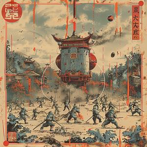chromolithography  oriental  tower  poster  art  structure  cultural  detailed  landscape  vibrant 1040420