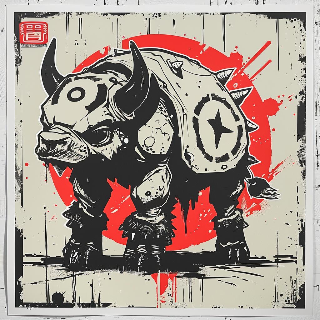 mythical  hybrid  bull  tank  poster  fantastical  creature  art  unique  design 941051