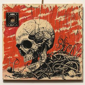 skull  painting  wooden  frame  encaustic  art  detail  textured  vintage  visual 1065658