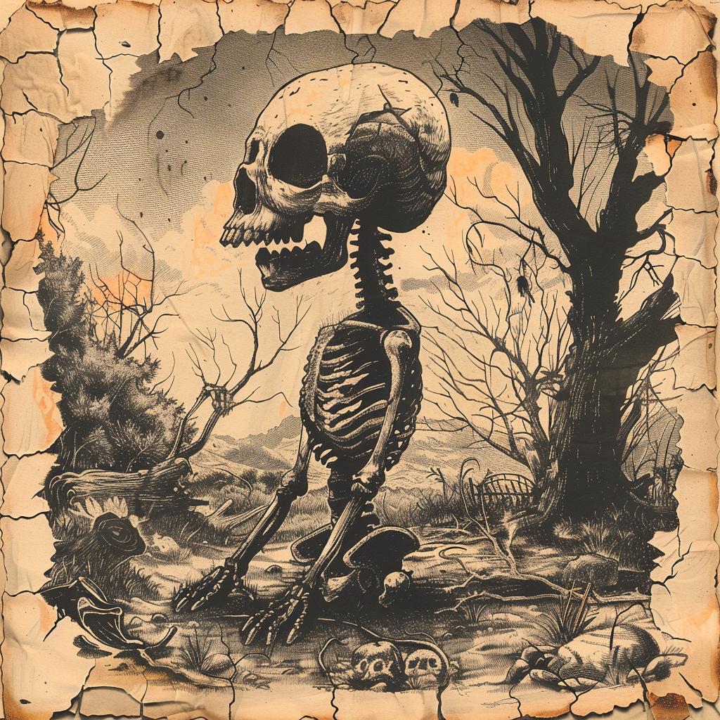 skeleton  tree  stump  black  white  painting  creepy  art  surreal  sombre 961729