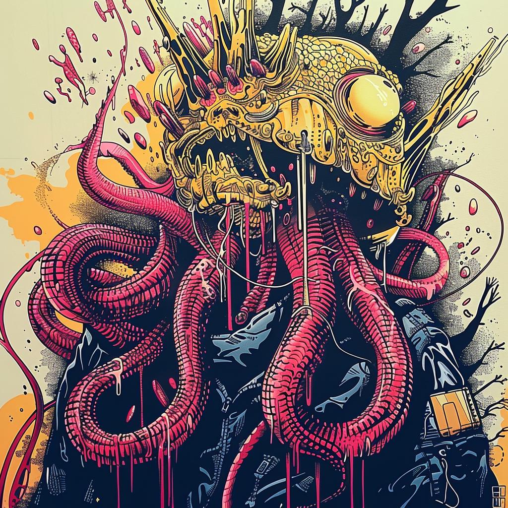octopus  painting  japanese  lettering  collage  whimsical  marine  colorful  abstract  art 948206