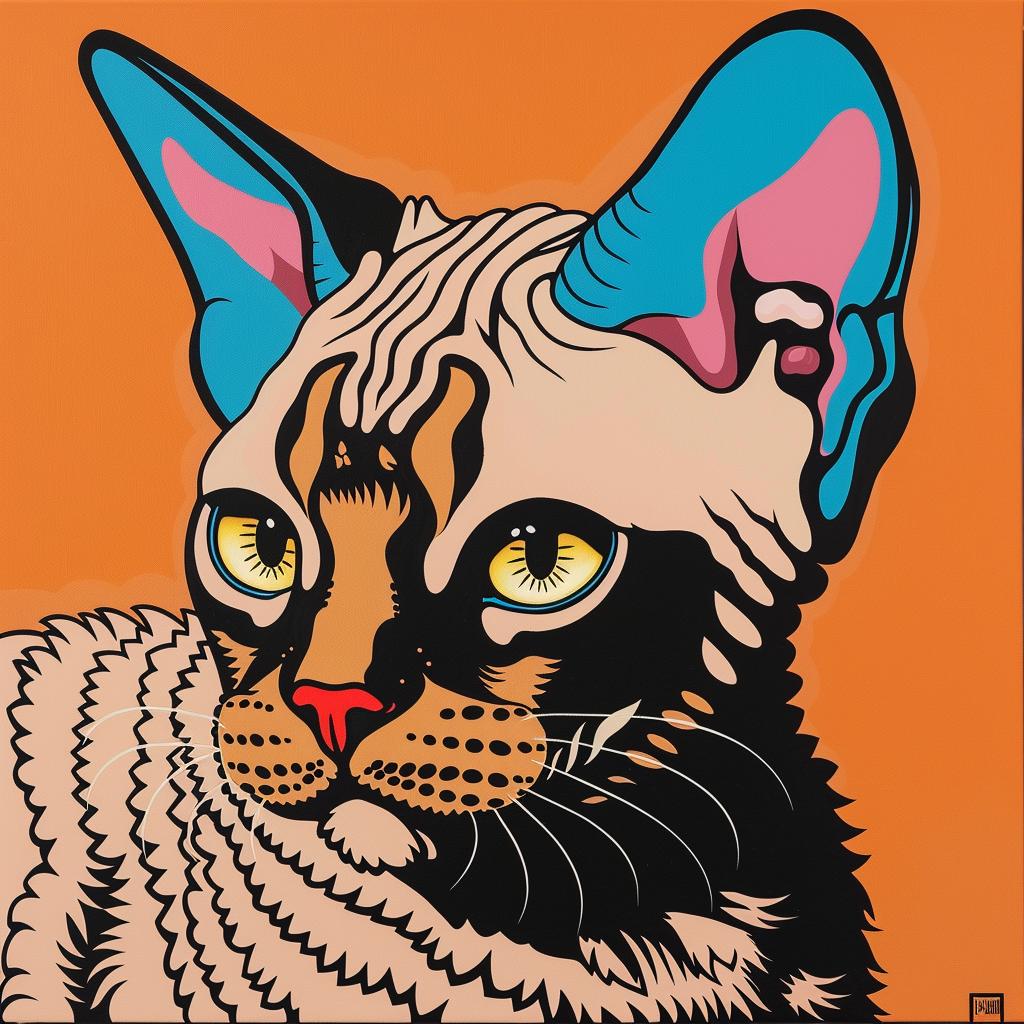 cat  devon  rex  blue  eyes  pink  orange  background  playful  vibrant 972116