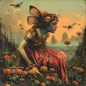 garden  girl  chromolithography  artwork  nature  whimsical  colorful  floral  serene  peaceful 1052129