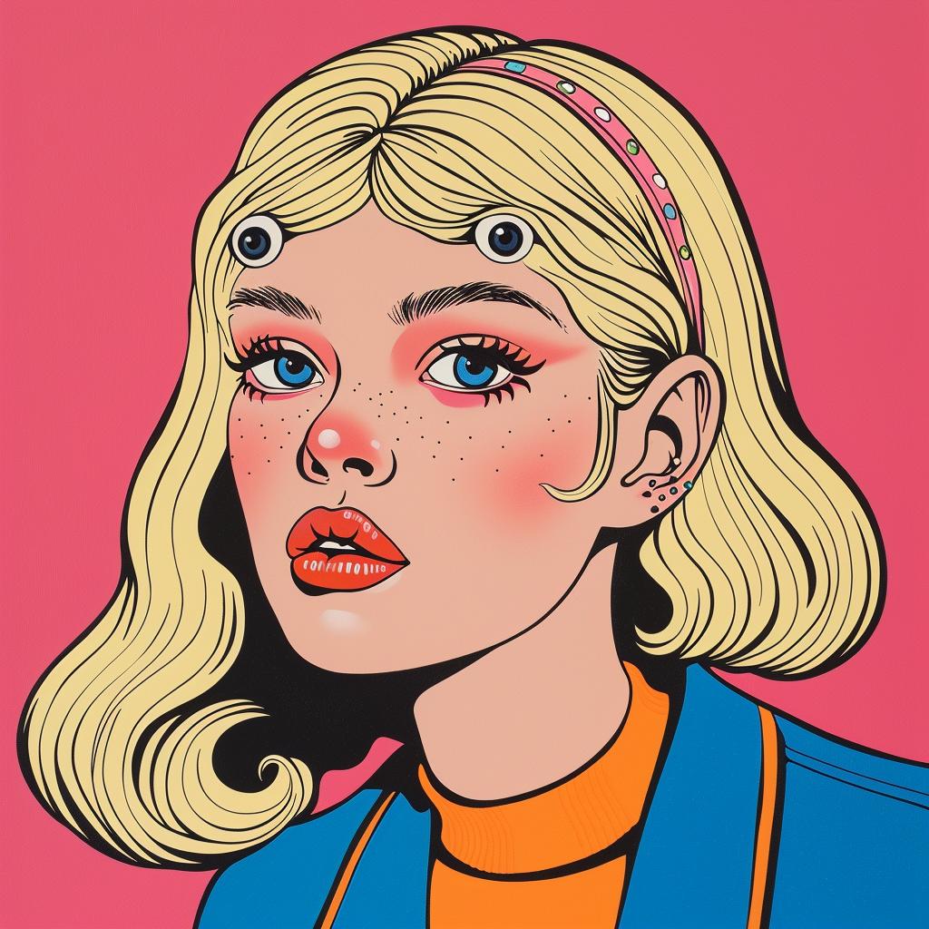 surreal  blonde  woman  four  eyes  pop  art  painting  imaginative  extra 1025210