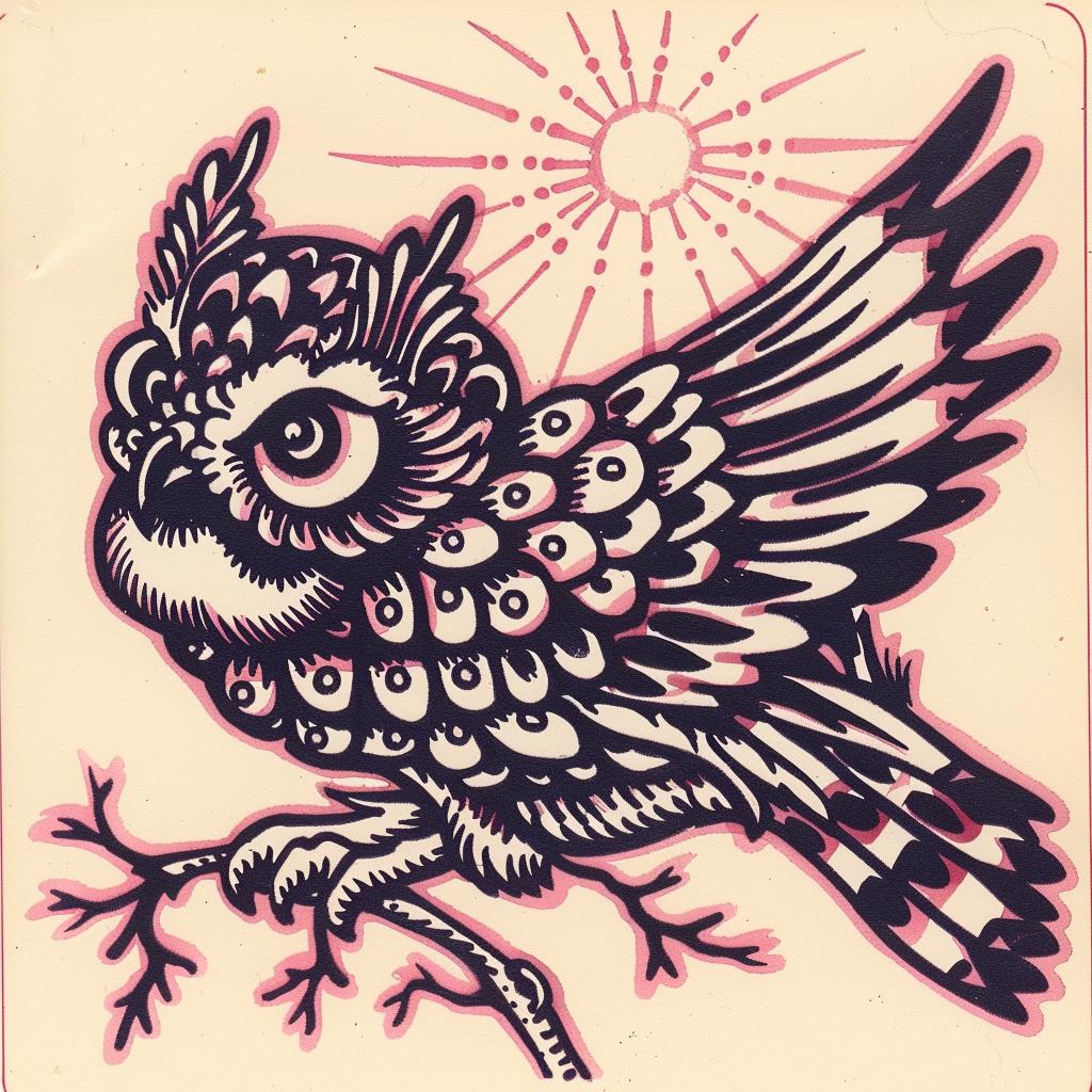 owl  red  black  cream  branch  sticker  minimal  artnouveau  bold  shape 941413