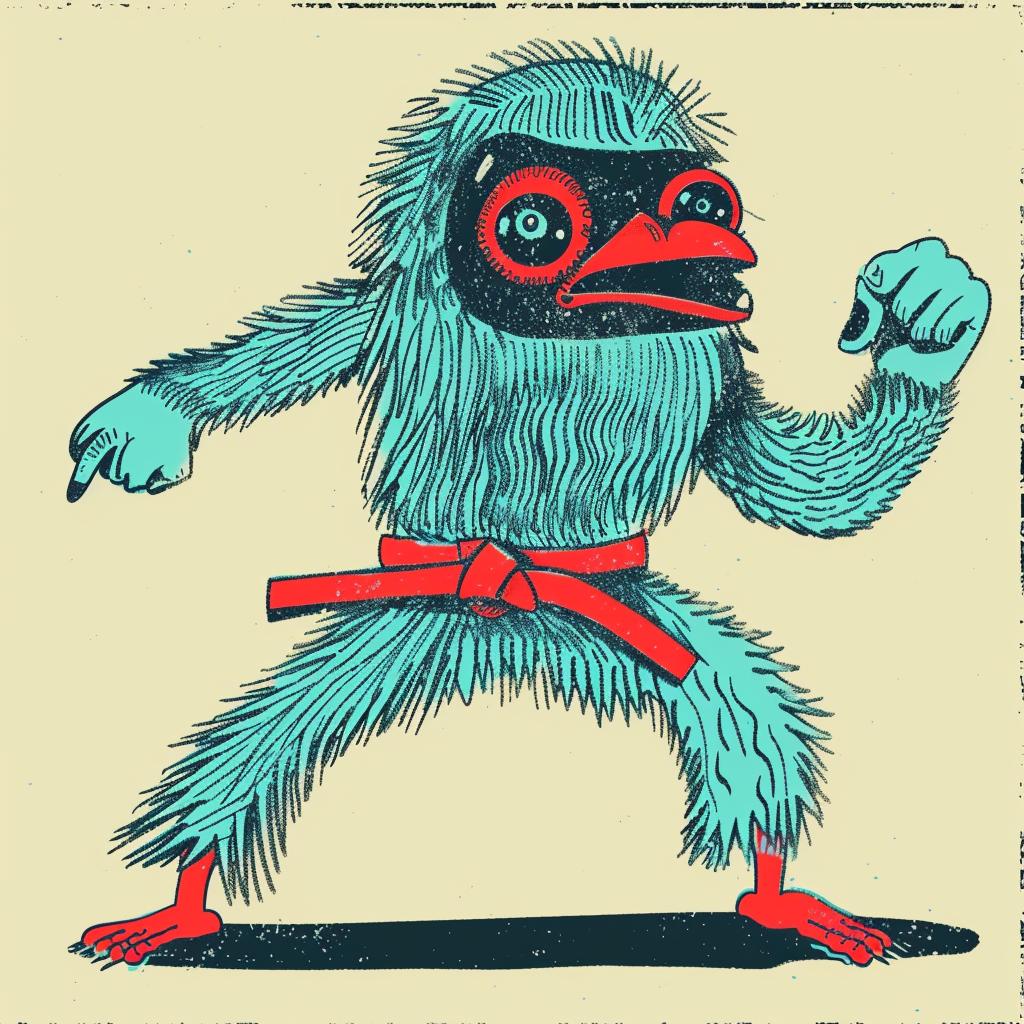 creature  karate  cartoon  red  belt  blue  mask  moves  animation  playful 940693