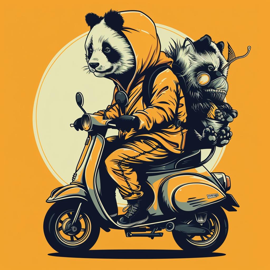 panda  scooter  happy  minimal  blue  yellow  cute  playful  animal  cartoon 955450