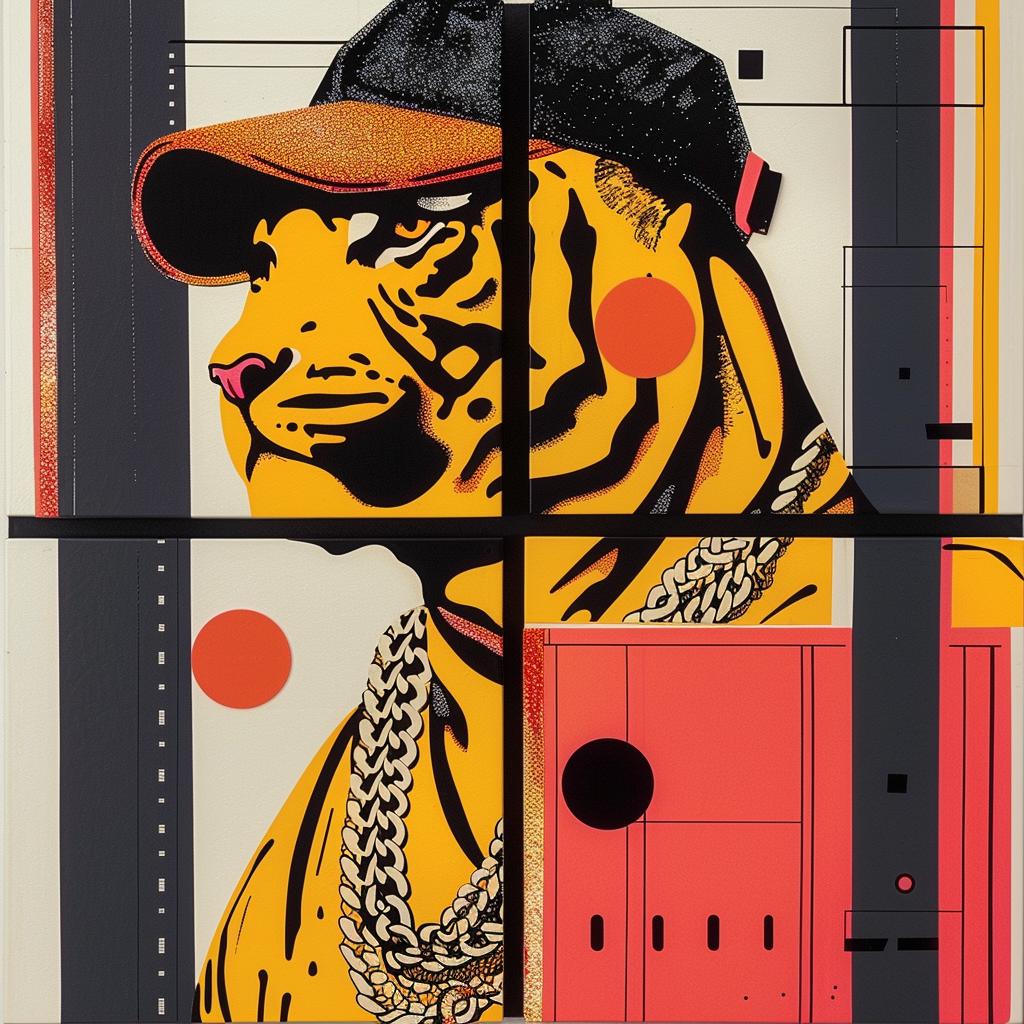 tiger  rapper  painting  chains  cap  vibrant  modern  jewelry  stylish  wildlife 1022481